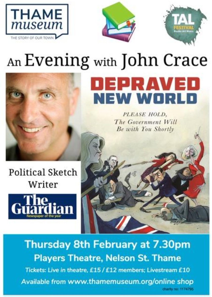 🎟 Exciting Author Event on 8th Feb 2024 at The Players Theatre, Thame with John Crace. 📖 As a TAL Festival/Thame Museum Event, John Crace, the famous Guardian Newspaper Political Sketch Writer will be coming to Thame to talk about his latest book. #thamemuseum #Johncrace