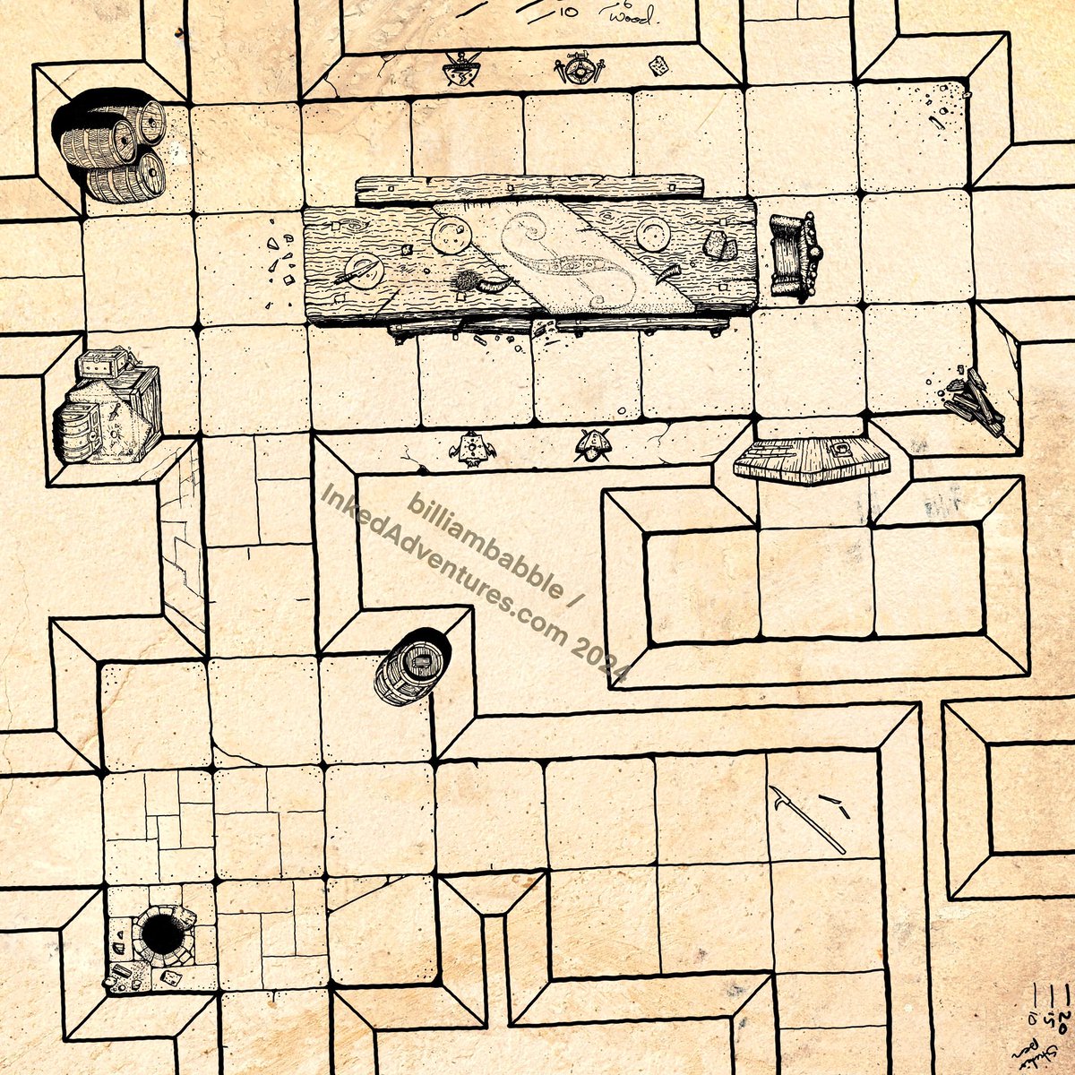 billiambabble's tweet photo. Ongoing WIP - abandoned feastroom (thanks again for everyone who joined me on Saturday's stream). #Procreate #TTRPG #Inkedadventures #dungeontile https://t.co/dH9zgd82ka
