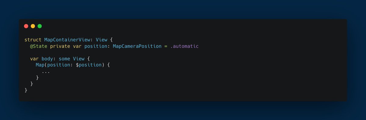 brunolorenzop's tweet image. If you&apos;re using MapKit control the camera using MapCameraPosition providing:

1️⃣ MKMapItem to center the map in the item
2️⃣ MKMapRect to specify the boundaries
3️⃣ MKMapRegion to position the map in a specific area

#swiftui #mapkit #iosprogramming