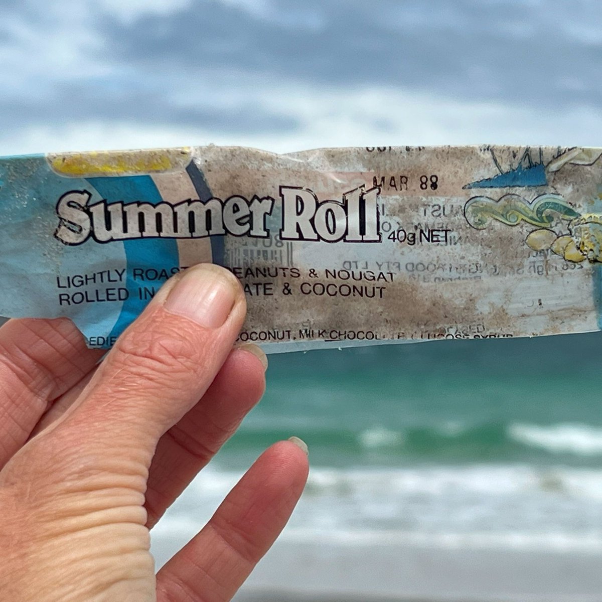 Here is a Summer Roll wrapper found on the Tasman Peninsula, tucked away in the sand dunes... used by date is March 1988! #Plasticpersists #marinedebris #AMDI #tangaroablue