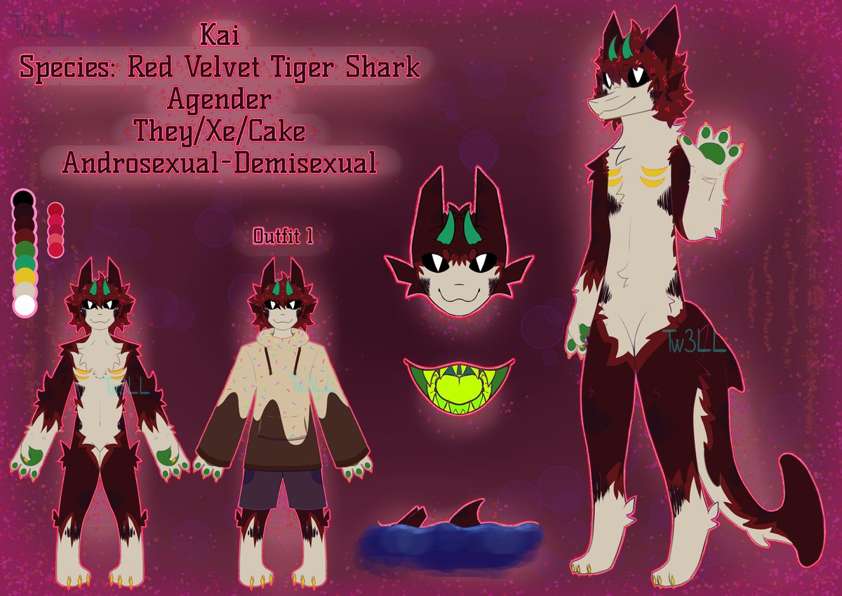 ll_tw3's tweet image. Kaiju paradise shork oc!
I really love shorks from the game so i made up oc themed shark🍰🦈
Fun fact: they are extremely silly!!1!1!1
#kaijuparadise #kp #kaijuparadiseoc #kpoc #furry #furryoc #furryartist #furryfandom #furryartist #shark #sharkoc #shork #refsheet #oc #redvelvet