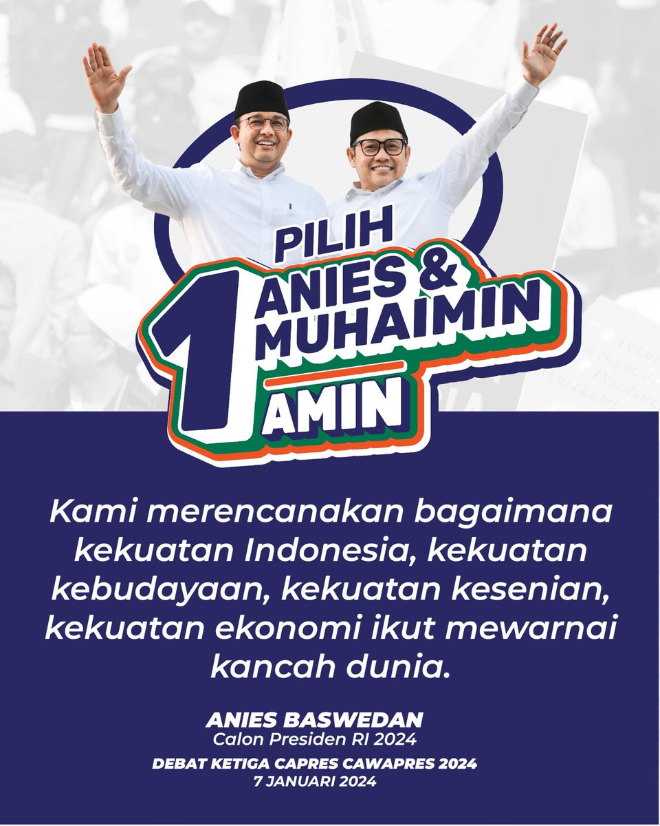 #AMINAjaDulu 
#AniesUnggul
#PakaiOtakPakaiHati 
<a href="/aniesbaswedan/">Anies Rasyid Baswedan</a> <a href="/cakimiNOW/">A Muhaimin Iskandar</a> @DPNAminBalad <a href="/DPP_PKB/">DPP PKB</a> <a href="/voiceofpkb/">VOICE OF PKB</a>