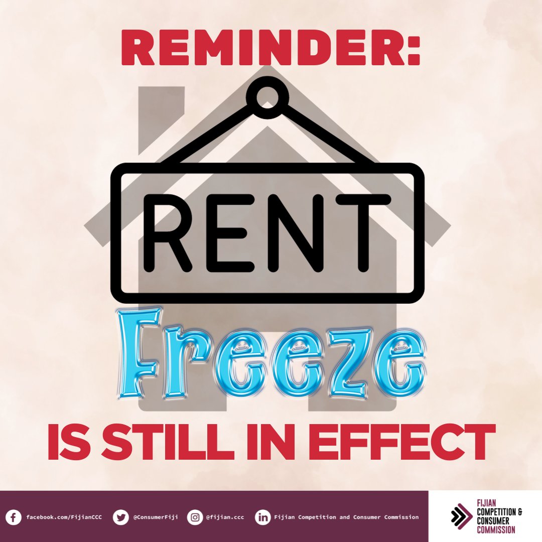 📌 Reminder: The rent freeze on residential and ground rent remains in effect.

The extension order issued in 2021 remains valid until further notice.

If your rent has suddenly increased reach out to us at lnkd.in/g3xPTpdT

#RentFreeze #FCCC #TeamFiji #FijiNews