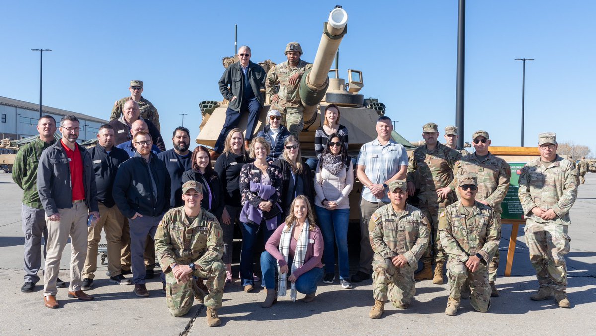 FightingFirst's tweet image. #ICYMI | This post is a throwback to when we hosted a tour of Fort Riley for our Flint Hills Region community leaders at the tail end of last year. The #FightingFirst is able to stay effective, precise and lethal because we have an amazing community supporting us.