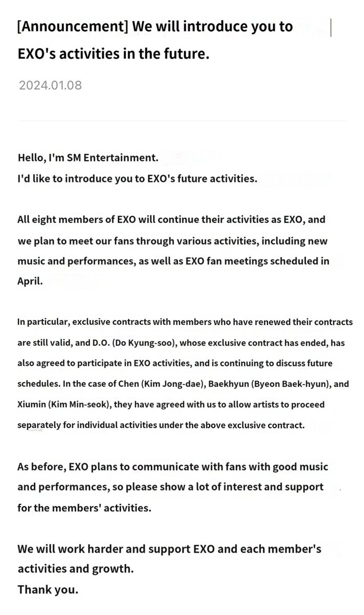 8 members will continue their activities as exo 🤍