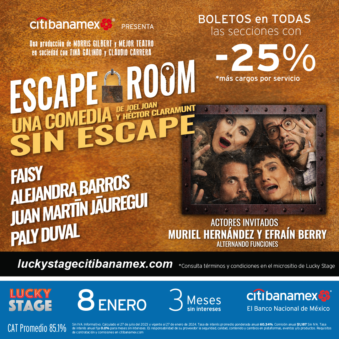 ¡Este lunes <a href="/Citibanamex/">Citibanamex</a> tiene para ti beneficios exclusivos para que te vuelvas loco de risa mientras te mantienes al filo de la butaca en #EscapeRoom! ¡Aprovéchalos!

🍀 Lunes de #LuckyStage
💚 #ExperienciasCitibanamex
✅ Boletos con -25%
🎟️ luckystagecitibanamex.com