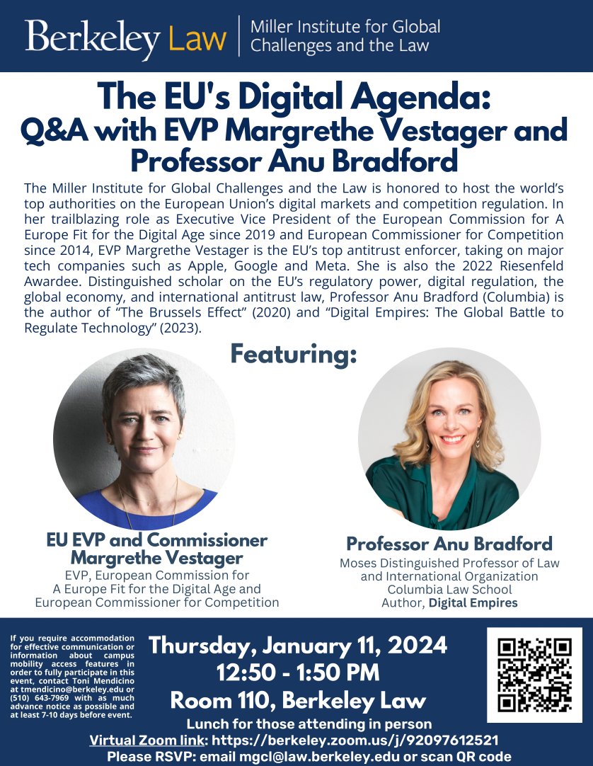 Anu Bradford (@anubradford) on Twitter photo So looking forward to this conversation on #EU's #digital agenda with <a href="/vestager/">Margrethe Vestager</a> at <a href="/UCBerkeley/">UC Berkeley</a> on Thursday -- please join in-person or online! #tech #antitrust So looking forward to this conversation on #EU's #digital agenda with <a href="/vestager/">Margrethe Vestager</a> at <a href="/UCBerkeley/">UC Berkeley</a> on Thursday -- please join in-person or online! #tech #antitrust