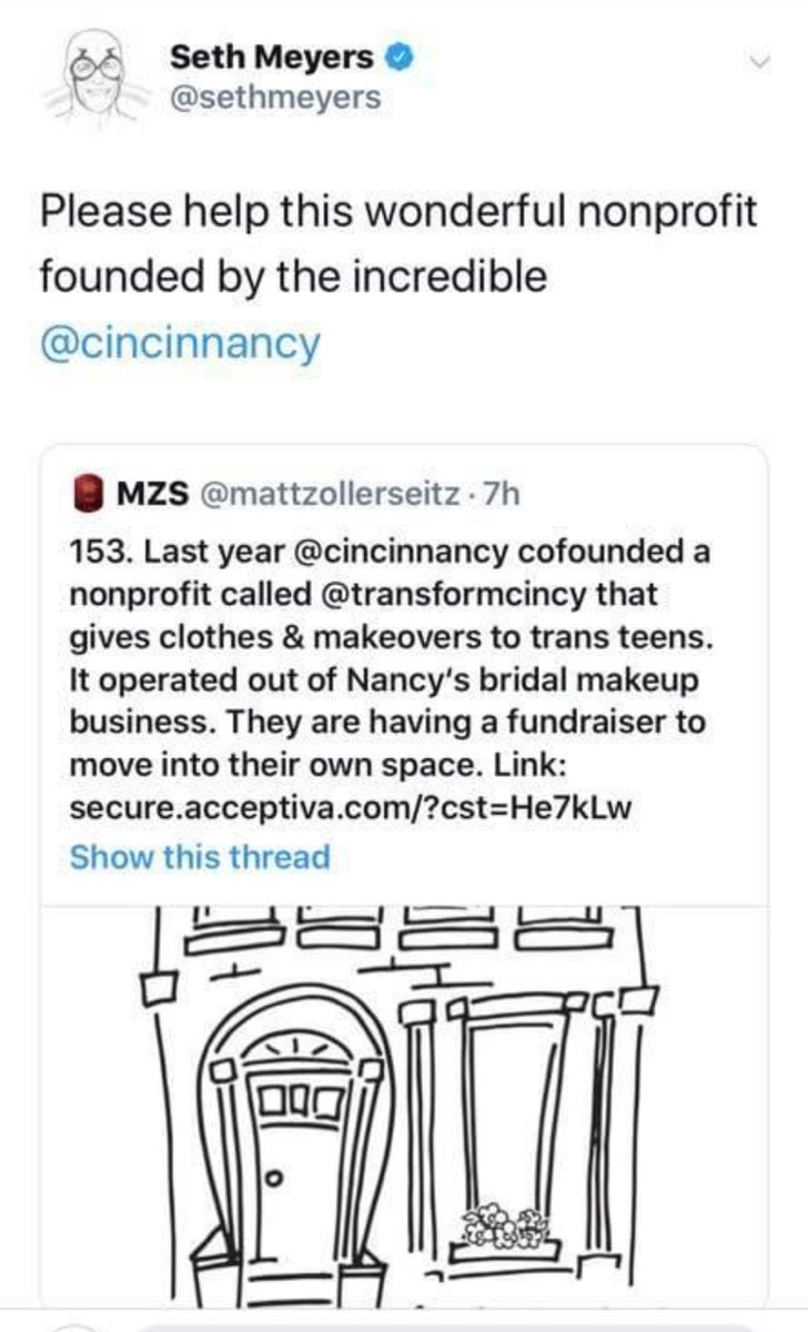 4 yrs ago today we all screamed as we realize <a href="/sethmeyers/">Seth Meyers</a> actually knew who we were. We made it to a house in 2023,offering services &amp; events for all  LGBTQ+ folks &amp; we are a safe space for trans kids in the middle of the damn Midwest. secure.acceptiva.com/?cst=He7kLw