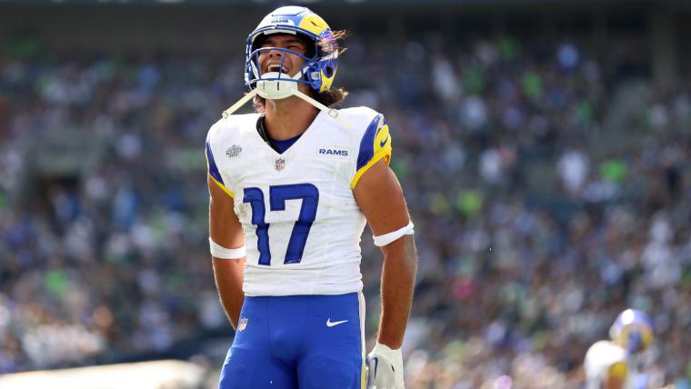 NFL_Stats's tweet photo. Puka Nacua has broken the rookie single-season record for receiving yards with 1,482 and for receptions with 105.

A 5th-round pick making #NFL history. https://t.co/GT6mphEouQ
