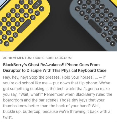 ♻ The irony is real! 

Once the iPhone led the charge in ditching physical keyboards. 

Now "Clicks" is bringing them back!  is bringing them back! (by Michael Fisher <a href="/Captain2Phones/">Michael Fisher</a> )

This full-circle tech trend could "reshape" mobile phones

Source: achievementunlocked.substack.com/p/blackberrys-…