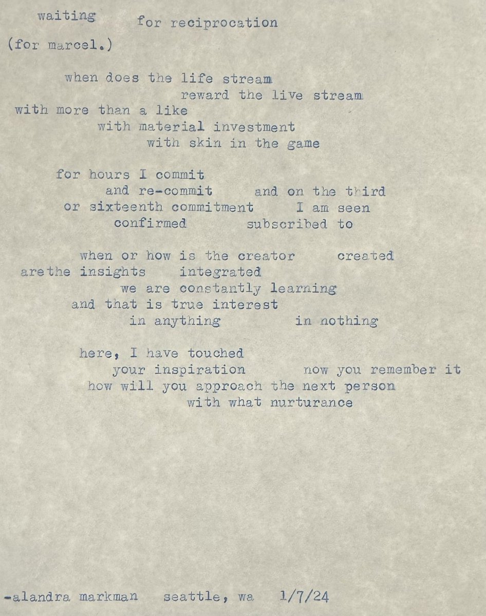 There was a man with a typewriter at the farmers market. He asked what I did for a living and how I felt today, he then busted out this poem.
