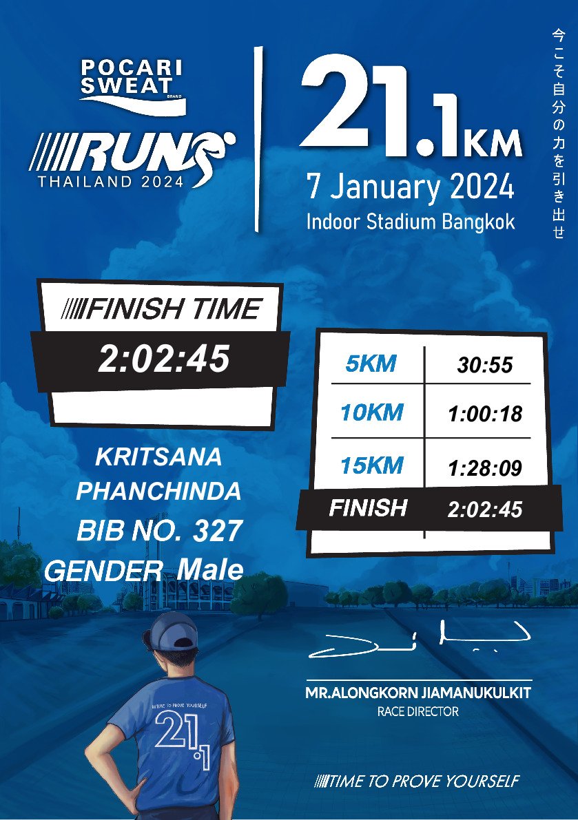 NinjaTooK's tweet photo. POCARI SWEAT RUN THAILAND 2024 🤍💙
Result 🔺️ Finish Line ⏱️ วินาทีเส้นชัย
Gun time : 02:06:38 hrs.
Chip time : 02:02:45 hrs.
Watch time : 02:02:54 hrs. (ref. Garmin Fenix 6X)
Over All 21K : 760 

#PocariSweatRunThailand2024
#TimeToProveYourself 
#มาเถอะอยากเจอ #งานถนนจอยๆ https://t.co/J7P4KqtXTa