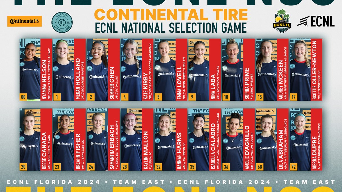 Congratulations to all the athletes suiting up for Team East in tonight's ECNL National Selection Game #ECNLFL