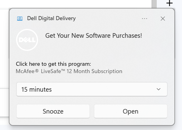 JonathanBBecker's tweet photo. This is misleading @Dell @MichaelDell I didn't purchase McAfee. Why sully your brand with deceptive tactics for something that may not be consumer friendly? https://t.co/E2gPBoK0D8