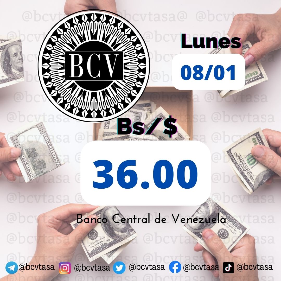 📢 Precio del Dolar del Banco Central de Venezuela HOY Lunes 08 de Enero 2024.