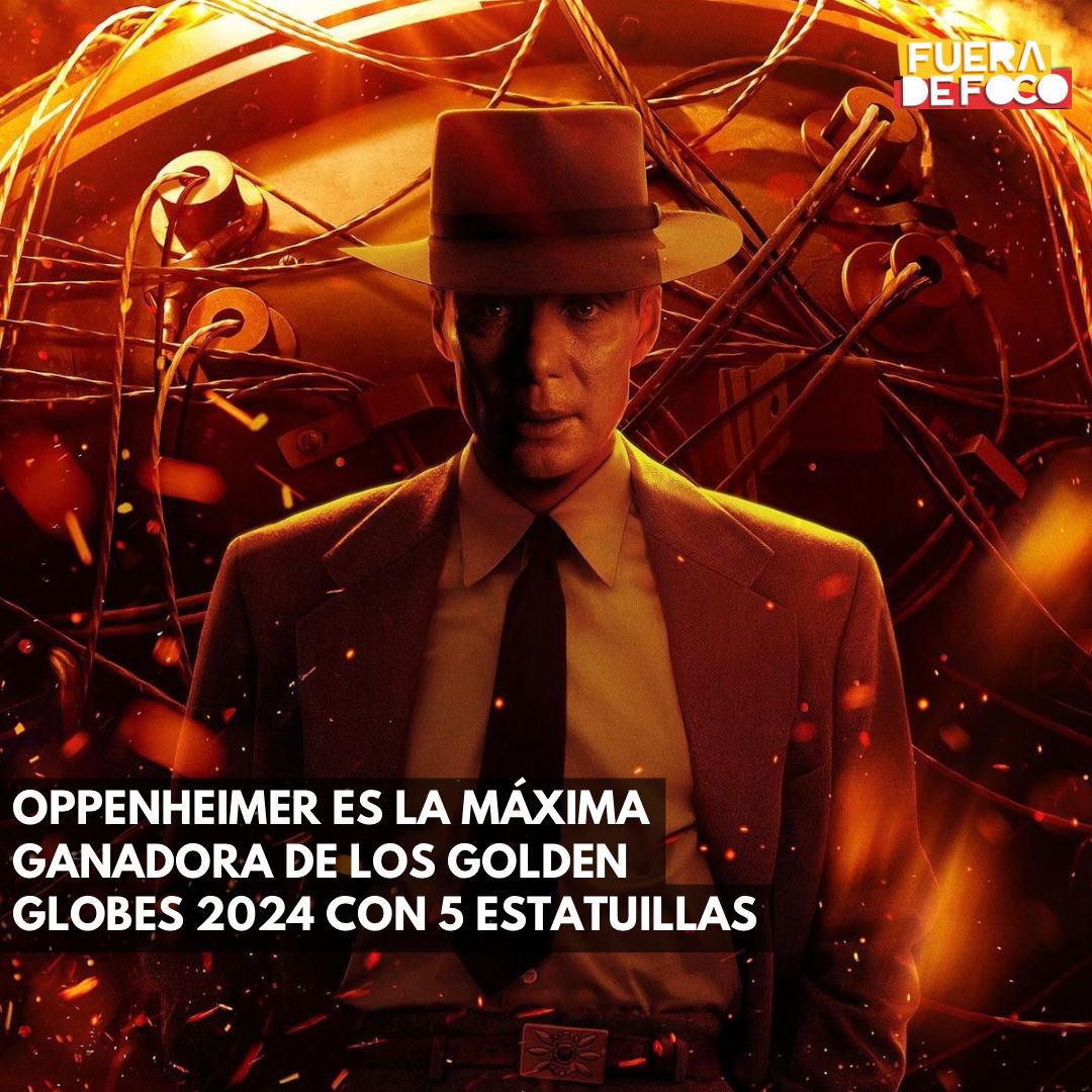 GabyMeza8's tweet photo. LA MÁXIMA GANADORA DE LA NOCHE 🏆 #Oppenheimer se consagró como la cinta con más #GoldenGlobes del 2024. La aclamada película de #ChristopherNolan obtuvo 5 galardones en las categorías de: 

• Mejor Película de Drama 
• Mejor Dirección - #ChristopherNolan
• Mejor Actor en Drama - #CillianMurphy
• Mejor Actor Secundario - #RobertDowneyJr 
• Mejor Banda Sonora - #LudwigGoransson