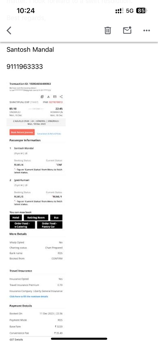 4955f78d5b6c4bf's tweet image. 🚆 Addressed a travel hiccup with #IndianRailways - my train got diverted and missed my boarding station. 🤷‍♂️ Emailed the DRM seeking assistance for a refund. 📧 Fingers crossed for a swift resolution! 🤞 #TrainTravel #RefundRequest
@AshwiniVaishnaw @IndianRailMedia @RailMinIndia