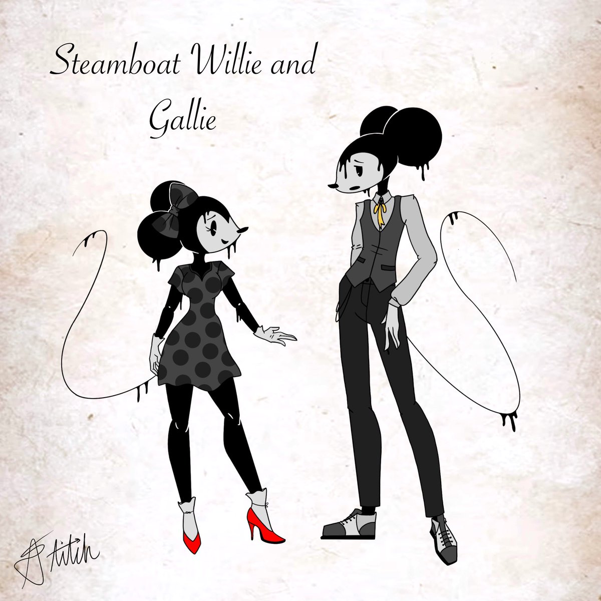 “Dance with me, won’t you Willie?”
“Of course, Gallie.”

#steamboatwillie #minnieandmickey #MickeyMouse #houseofmouse #mickeyandfriends #art #publicdomain