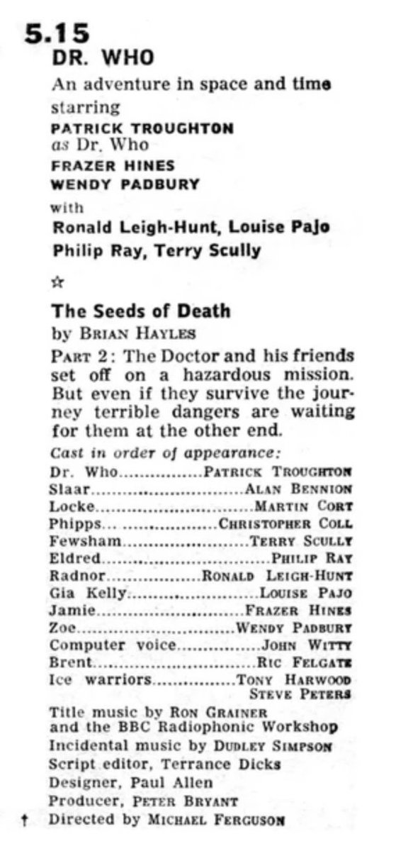 Doctors_Beard's tweet image. The Seeds of Death, Part 2 - The Doctor and his friends set off on a hazardous mission.
#doctorwho #theseedsofdeath #hazardousmission #sciencediction #adventureawaits