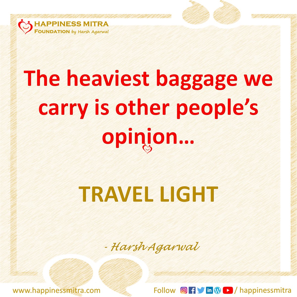 HappinessMitra's tweet photo. Isn't it? Don't you also feel that you feel weighed down by thoughts of "what will other people say?" Isn't it a blocker for doing something which you feel may make you happier?

#mondaymotivation #thoughtoftheday #thoughts #happiness #HappinessMItra #HarshAgarwal #LifeCoach https://t.co/9h1FrfYs0i