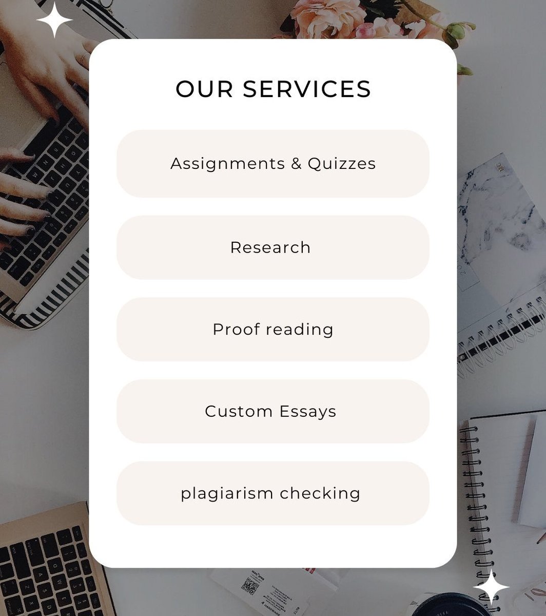 Kindly HMU anytime you need help with your;

Assignments 📚
Essays 📒
Spring classes💻
Exams 📋
Homework 📝
Math 📊
Research paper 🗒️

Thank you 🥰❤️