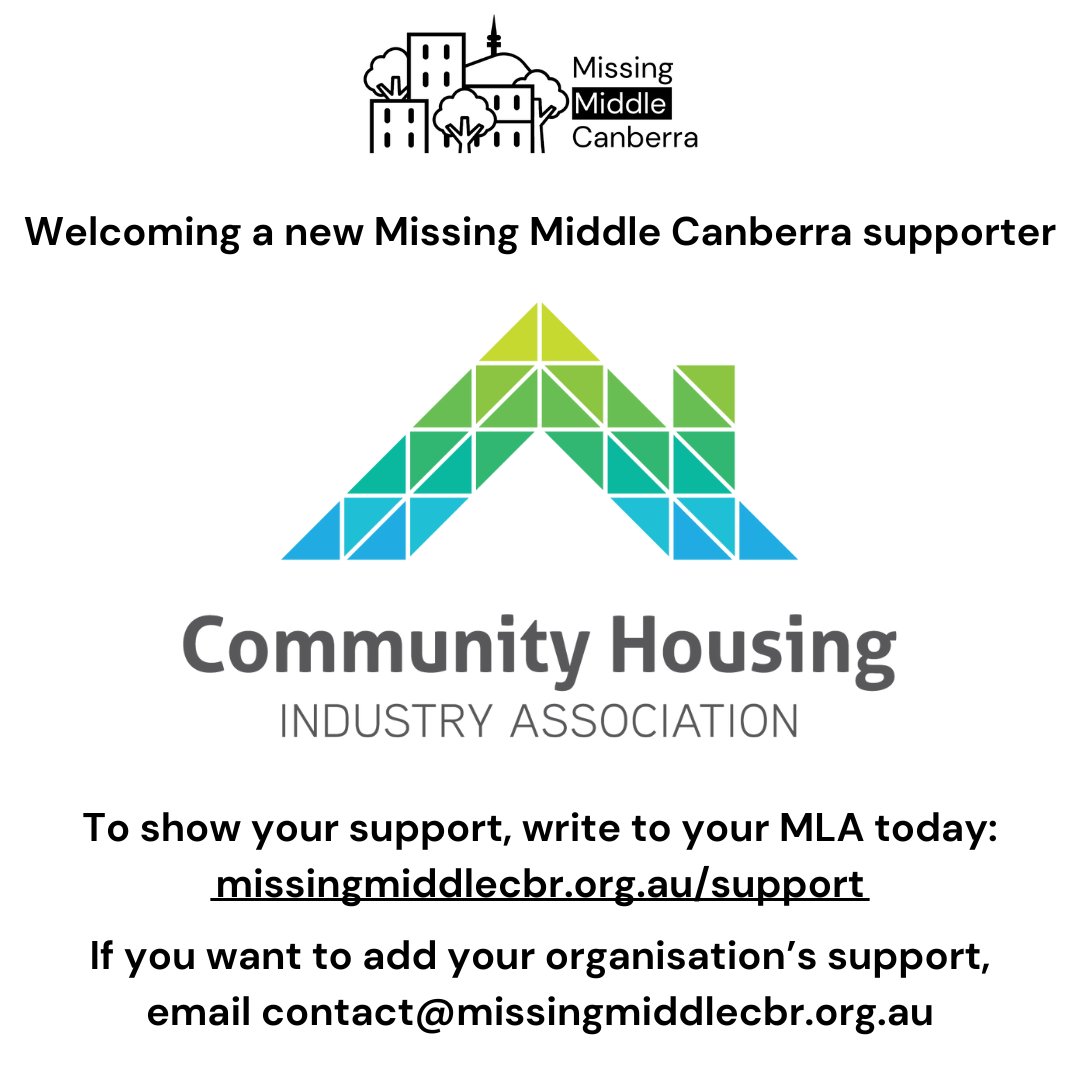 We're very pleased to welcome @CHIA_News as a supporter of the Missing Middle Canberra campaign!