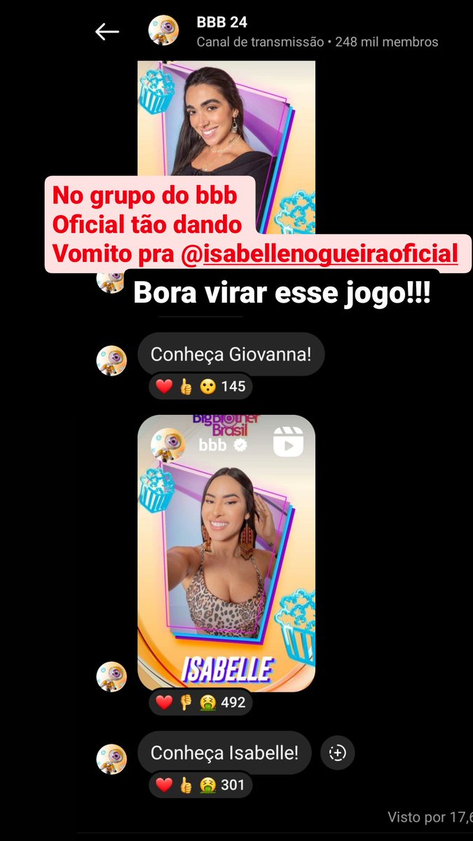 papagaioam's tweet photo. Tao dando vomito na isabelle nogueira no grupo do #bbb24 https://t.co/MvReJif0gb