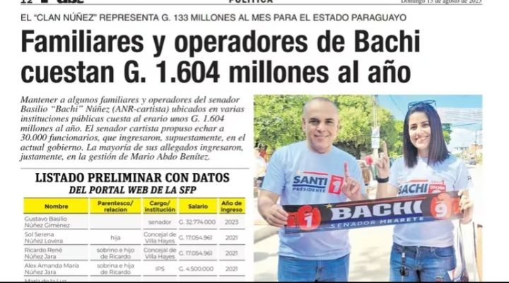 <a href="/EstherRoa_/">Abg. Esther Roa</a> <a href="/bachinunezpy/">Bachi Nuñez</a> Desangrando el presupuesto del Paraguay,después quiere dar catedra de impoluto y honesto, no se donde entra la etica y la moral del que habla <a href="/SantiPenap/">Santiago Peña</a>