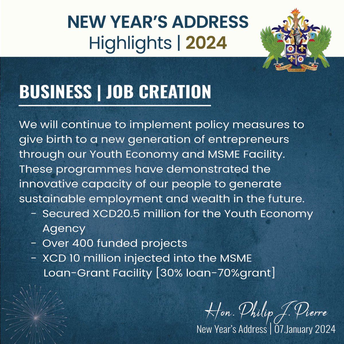 PhilipJPierreLC's tweet photo. I invite you to view highlights from my New Year's Address 2024
One Nation. One People. Common Purpose.

You can also view the full address via https://t.co/IniKHnLDyr 

#PhilipCares https://t.co/yvSNW0vyWz