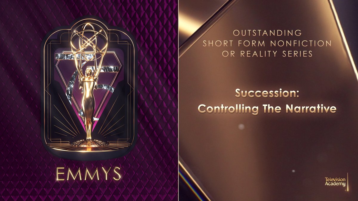 TelevisionAcad's tweet photo. For Outstanding Short Form Nonfiction Or Reality Series, the #Emmy is awarded to @Succession: Controlling The Narrative (@HBO/@streamonmax)! #Emmys #75thEmmys https://t.co/DwNIjfLDHD