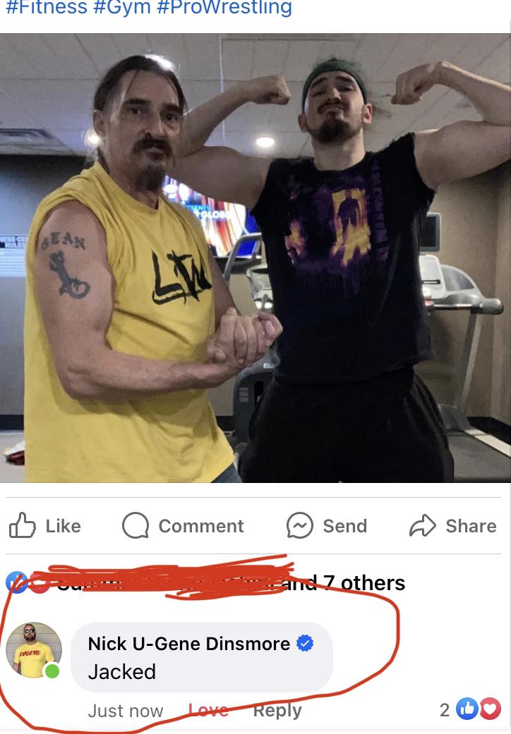 DarkJester247's tweet photo. Got a workout in today with my buddy @TonyChini96! Also, WWE'S Eugene thinks we're jacked.. How's your day going? Berries and Cream! @UGeneDinsmore https://t.co/A831ImqPD8