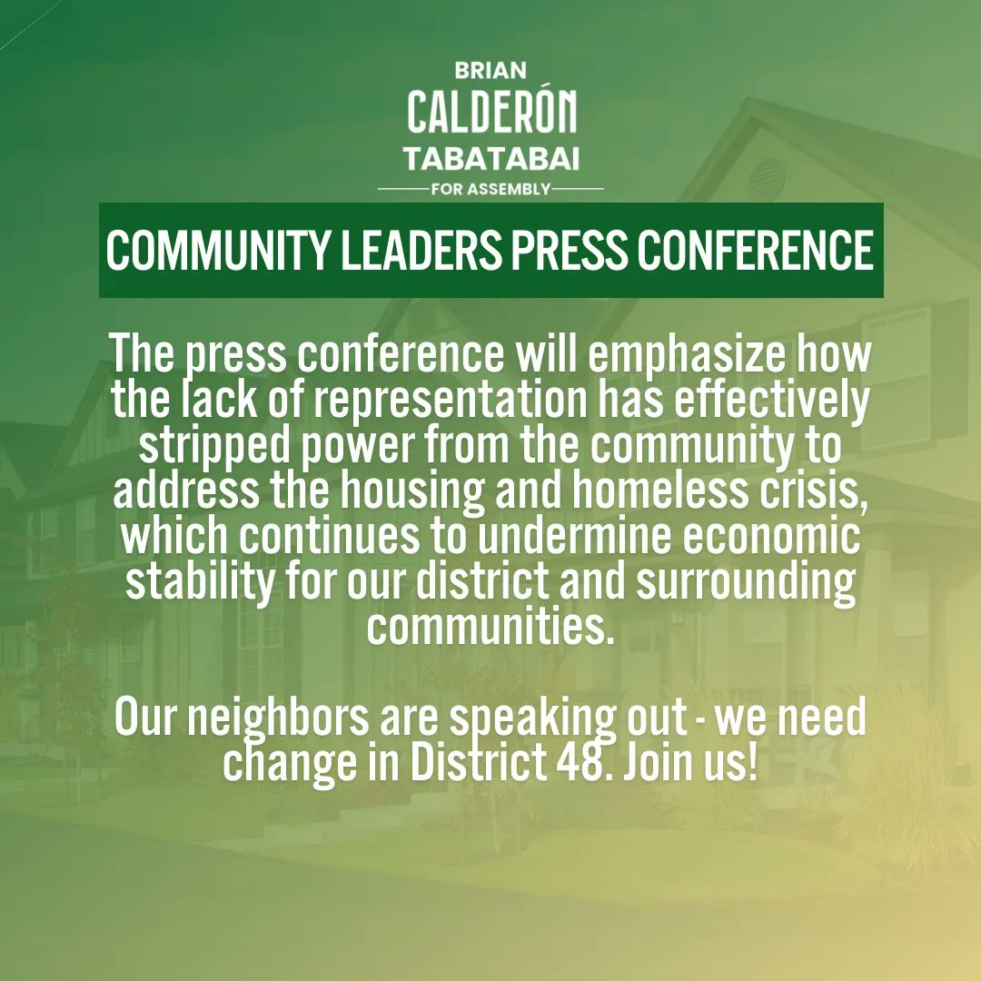 brianfor48's tweet photo. Don't miss this!

Join us Monday on Instagram Live where we'll discuss our vision for change in Assembly District 48.
https://t.co/7fl1F7GHbm

#AD48 #affordablehousing #fighting48th #fighting48 #MayorofWestCovina #tabatabaiforassembly #nofossilfuelmoney https://t.co/Hg94YtLC9v