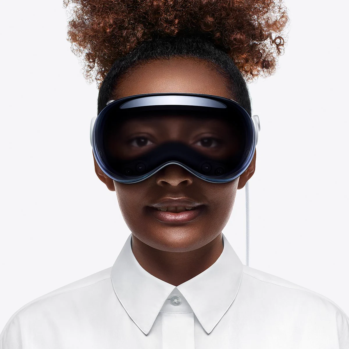 A woman with Apple Vision Pro.