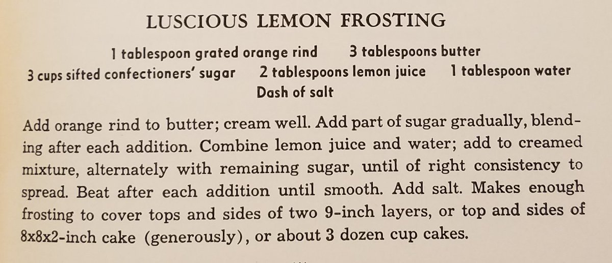 Re2OldFOOD's tweet photo. White Moon Cake with Lemon Frosting -- 1930s
#WhiteMoonCake #cakeflour #LemonFrosting #bakingpowder
#1930sfood #1930srecipe
#depressioneracooking #baking
#eggs #cake #frosting #dessert https://t.co/BJsohoRvtG