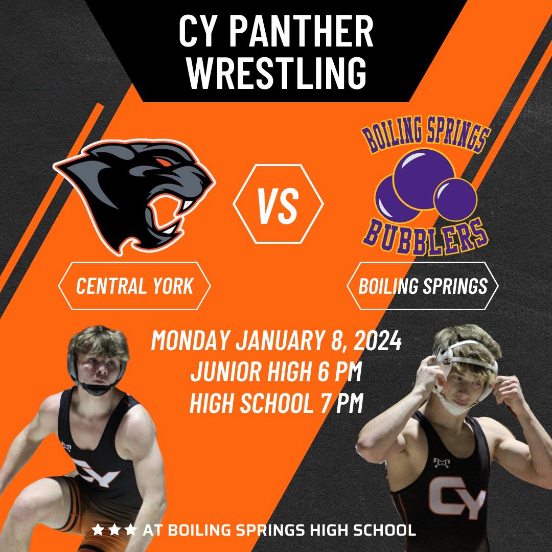 Big one tomorrow against #15 Boiling Springs!! CY Wrestling family….lets show up for this team and pack their gym in orange and black! 🦾