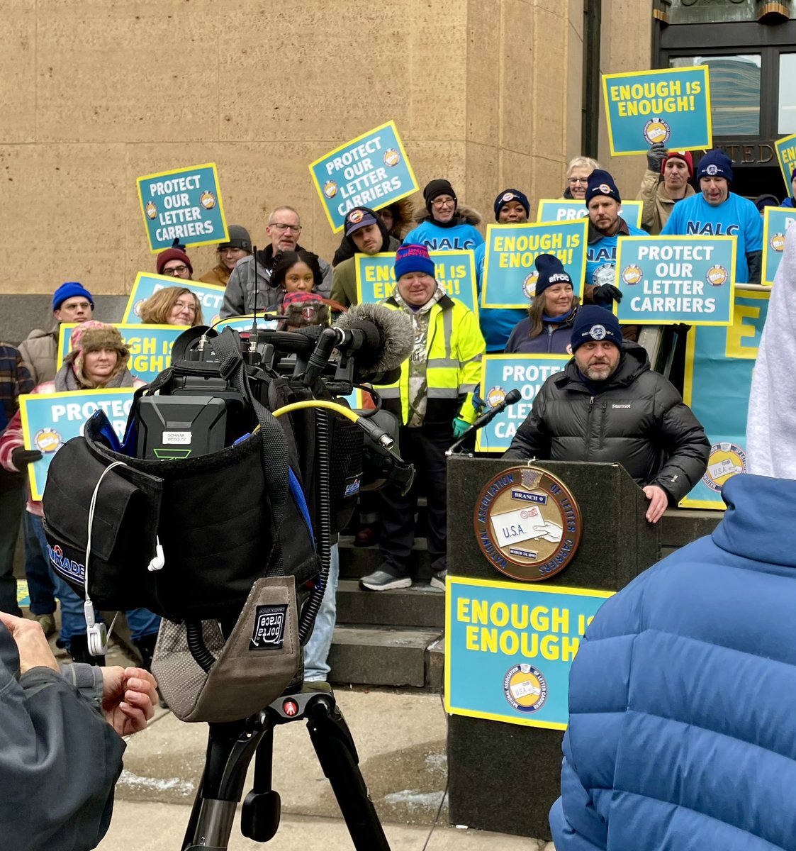 NALC_National's tweet photo. A huge thank you to everyone who joined us in Minneapolis today. We came together to demand protection and prosecution. The violent assaults against our members must stop! #EnoughIsEnough https://t.co/M0d3QuprsZ