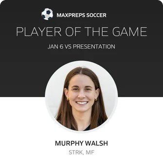 Congrats to junior Murphy Walsh on being named <a href="/MaxPreps/">MaxPreps</a> Player of the Game for the 1/6/24 match vs. <a href="/PresPanthers/">Presentation High School Athletics</a> #webeforeme🦁⚽️❤️