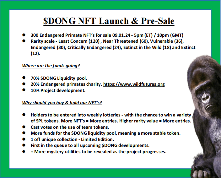 $DONG Phase 3 goes live tomorrow @ 5pm (ET) 
🚀🐒 🪙
#SaveThePrimates