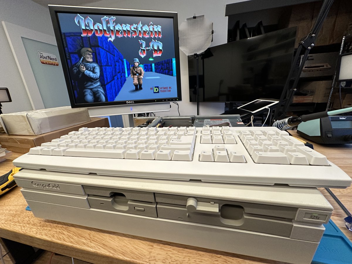 thevintnerd's tweet photo. Use to work at CompuAdd, and just picked-up this beautiful 325s. First thing to check? If Wolfenstein 3-D I found on the HD works. It Does! 😆

#CompuAdd #325s #Wolfenstein3D #VintageComputing #RetroComputers #RetroGaming #WallOfRetro #NerdsOfVintage #HappyNerding #TheVintNerd https://t.co/yPuBx4hF1n