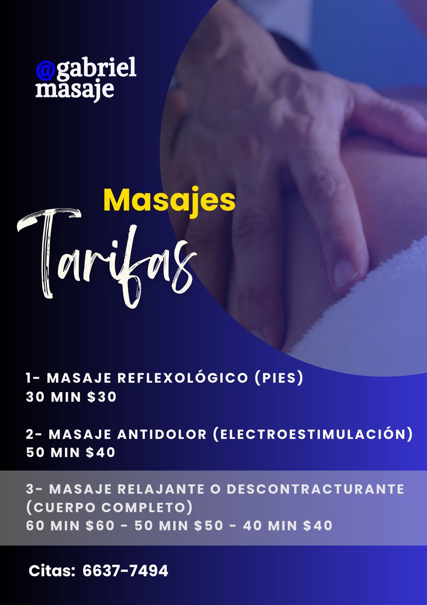 gabrielmasaje's tweet photo. Inicia el 2024 relajado, balanceado, armonizado y cargado de endorfinas con los tratamientos que ofrecemos https://t.co/lpNwGGANn3