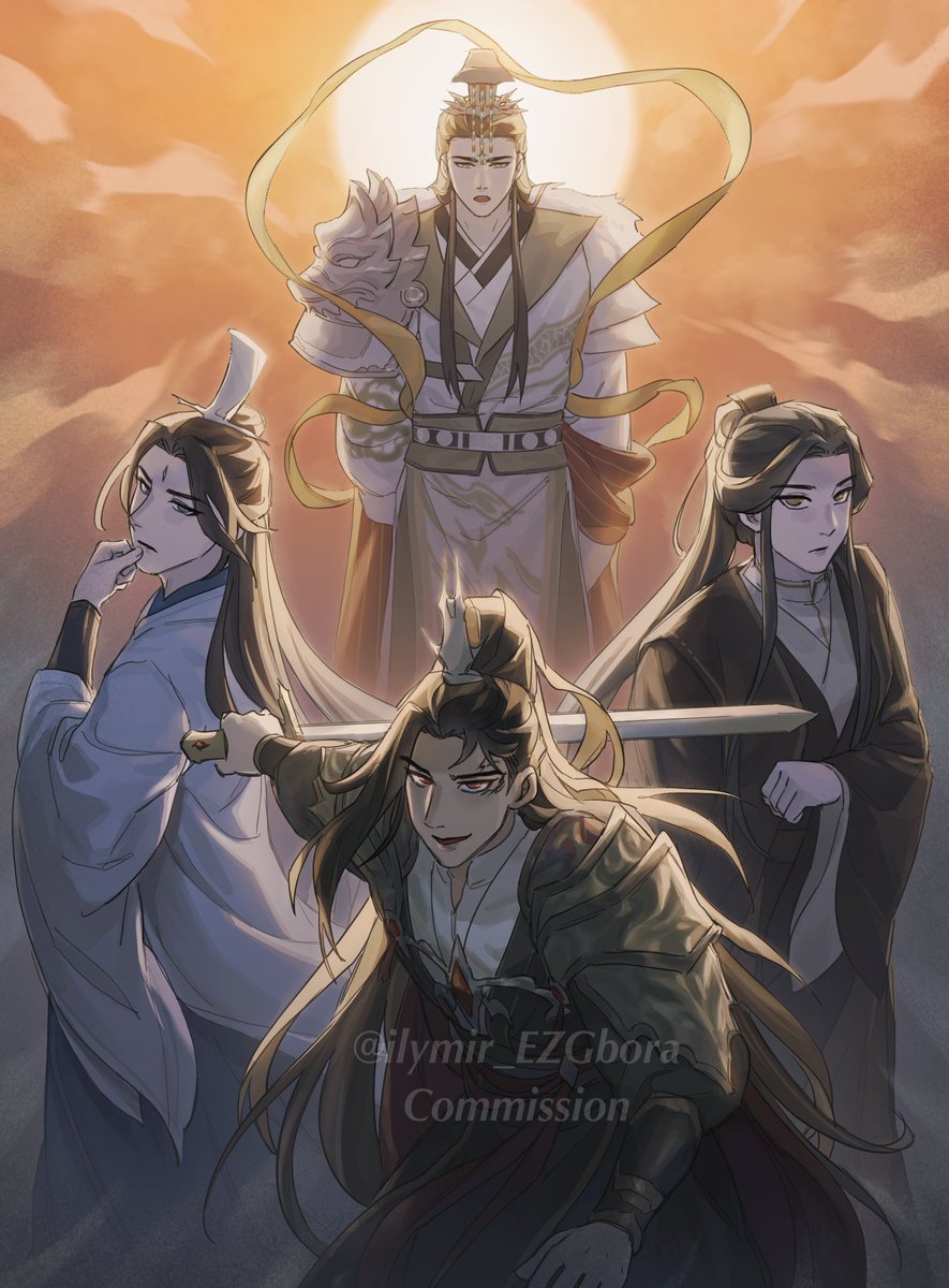 //Drawing for a commission! 
Heavenly Emperor and the Three cancer
#三毒瘤 #shiwudu #peiming #lingwen #junwu