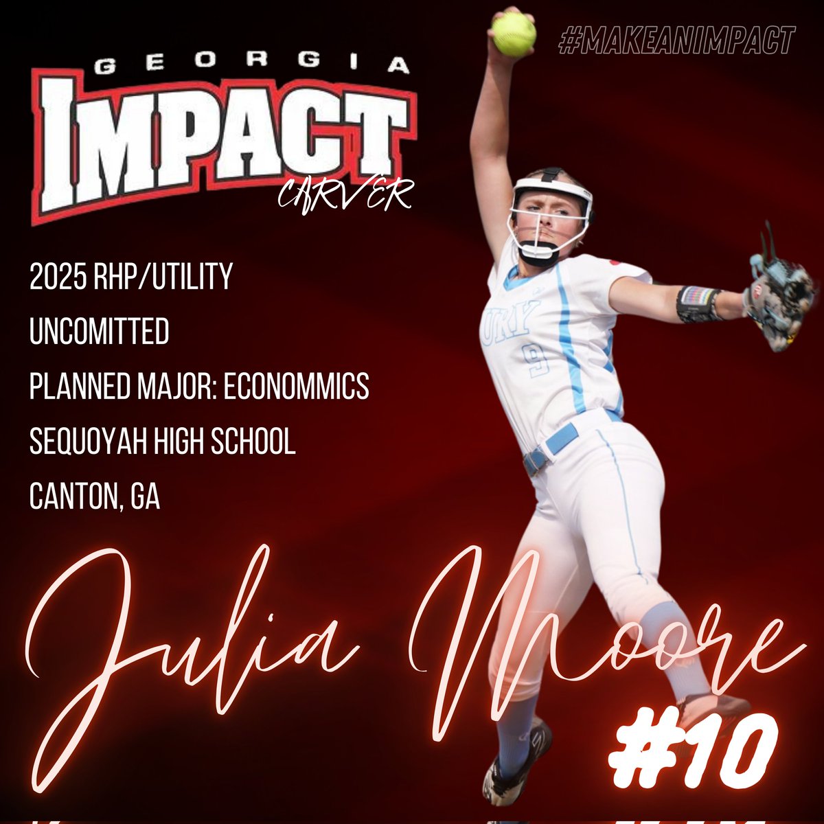 Extremely excited to welcome the latest addition to our '24 squad, Uncommitted 2025 RHP out of Canton GA - Julia Moore!

This kid spins it incredibly well, with velo in the 60s, great movement, and ankle breaking off-speed!  Outside of the circle, she has the ability to play all