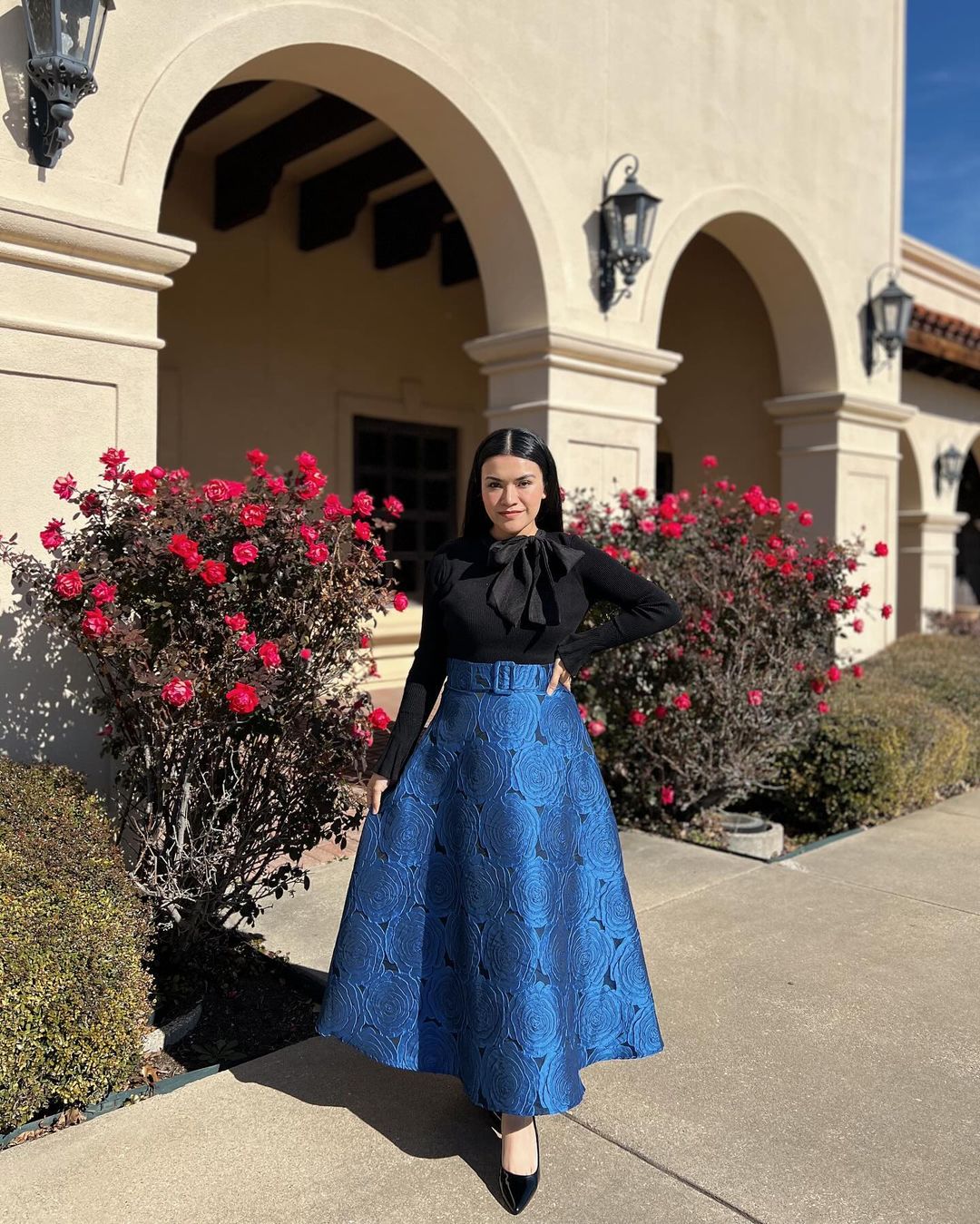 chicwish on X: Stepping into the week with grace and glamour!😍✨  @euniceandradee stuns in our bowknot knit top and floral maxi skirt. Shop  the top:  Skirt:  #chicwish  #fashion #elegance #ootd #