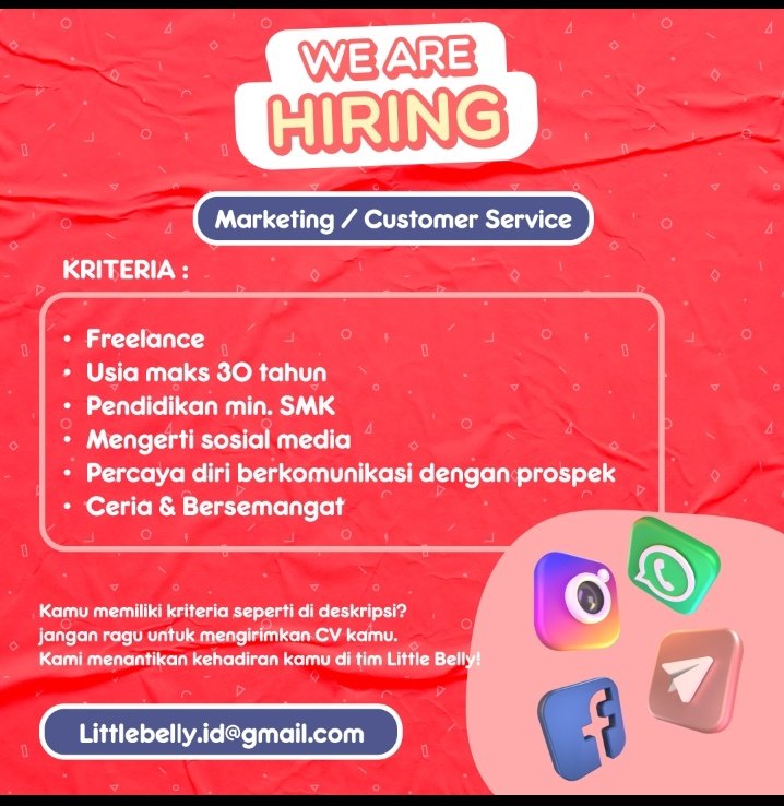 herdardar's tweet photo. @worksfess Hai kak aku izin numpang share loker yaa utk domisili Jakarta khususnya sekitaran Jakbar🤗, kalau mau tanya2  boleh bgt dm aku yaaa 🙋‍♀️ https://t.co/mrS2OTkXtk
