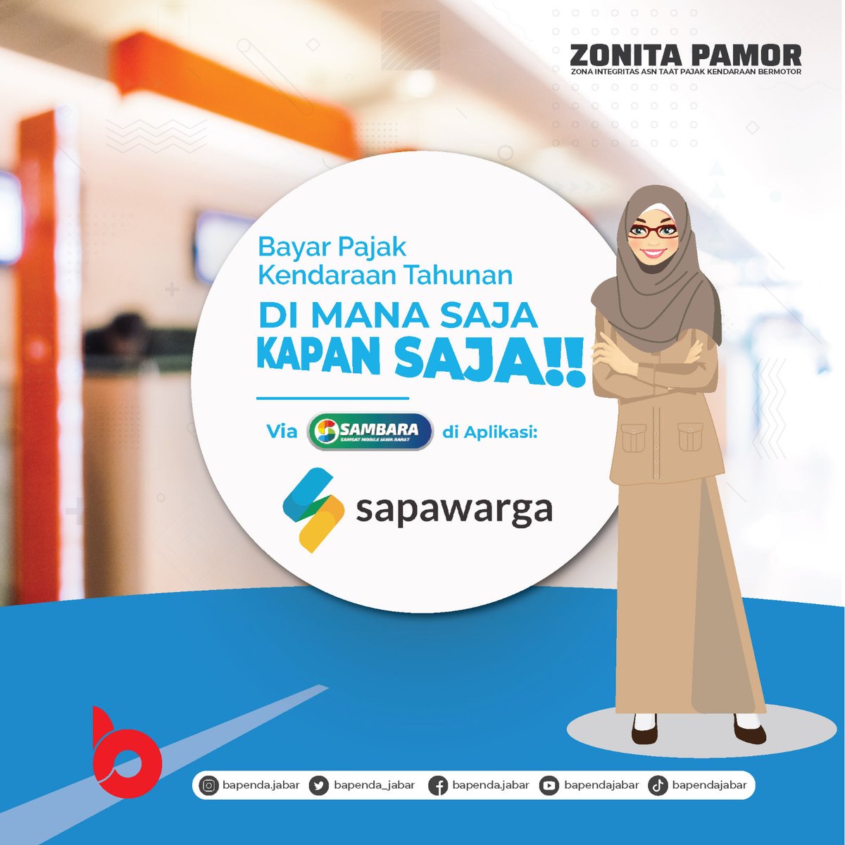 bapenda_jabar's tweet photo. Ayo ASN Jabar βΌοΈ Jadi teladan taat bayar pajak π
.
Yuk, jadi bagian dari pembangunan Jawa Barat
Karena Pajakmu untuk Jawa Baratmu π€
.
#Bapendajabar #samsatjabar #sapawarga #sambara https://t.co/wCcf1S7nBf