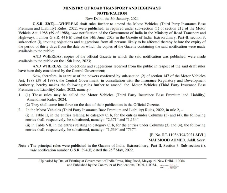 pandeyambarish's tweet image. - थर्ड पार्टी इंश्योरेंस हुआ सस्ता
- 3 व्हीलर्स के लिए #ThirdPartyInsurance रुपए 2371 और प्रति लाइसेंस यात्री दर 1134 तय
- ई रिक्शा के लिए #Premium रुपए 1539 और 737 प्रति सवारी तय
- @MORTHIndia ने जारी किया नोटिफिकेशन

#ThreeWheelers #ERickshaw
@ZeeBusiness