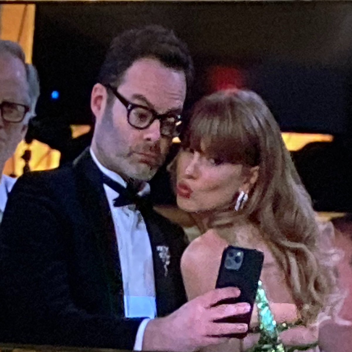 PopBase's tweet photo. Taylor Swift and Bill Hader at the #GoldenGlobes. https://t.co/I5652j4Uvh