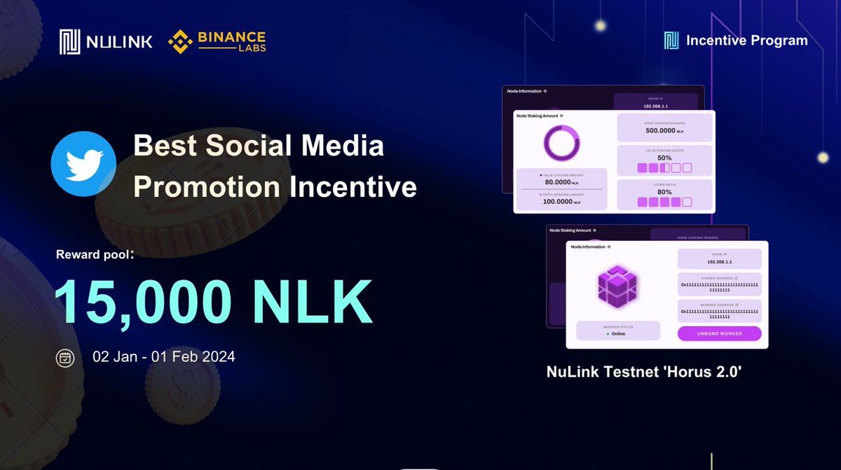 🧐Have you joined the NuLink incentive program? 

🚀 3 easy steps to join the Best social media promotion incentive and have a chance to win 15,000 NLK. 

1⃣Copy the NuLink pinned tweet to your Twitter. 
2⃣Submit the form: forms.gle/w8U8XfKmMfU7Pd…
3⃣Encourage everyone to retweet