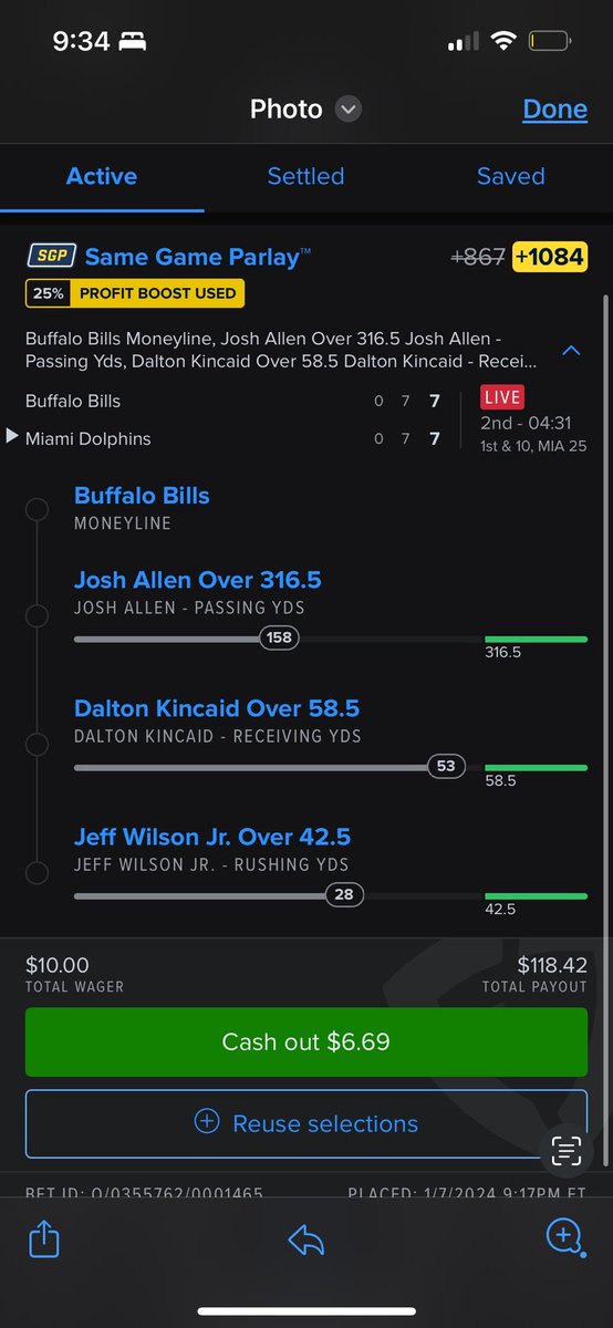 Zsnizzle56's tweet photo. @FanDuel you have some explaining to do. how can you offer an incorrect live bet? Kincaid only had 36 yards at this point yet it showed 53 https://t.co/7pJ6DhJFGu