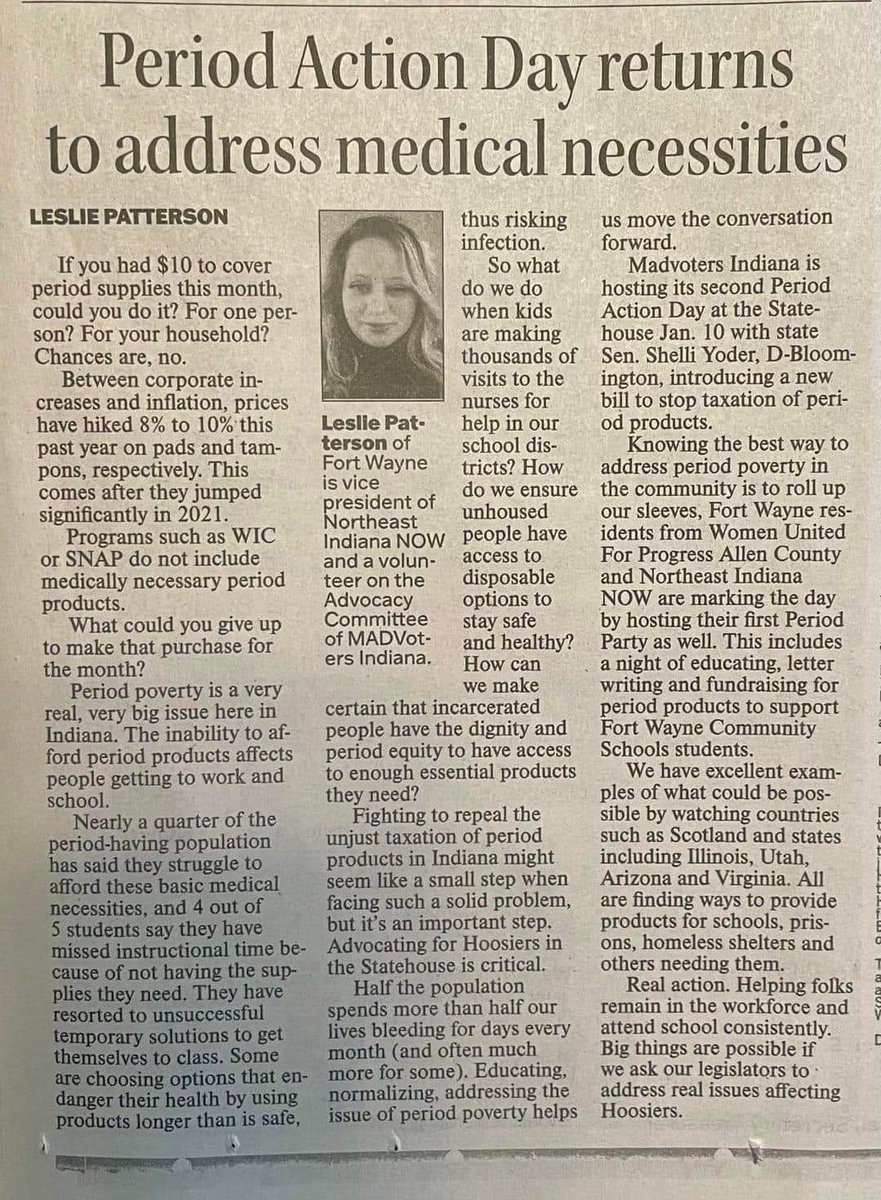 Writing a Letter to the Editor is an excellent way to generate support and awareness for repealing the tax on period products! Thank you, Leslie, for your advocacy! 
Find LTE resources at tinyurl.com/MADVoicesIndia…
 #educationisactivism #periodactionday #periodequity